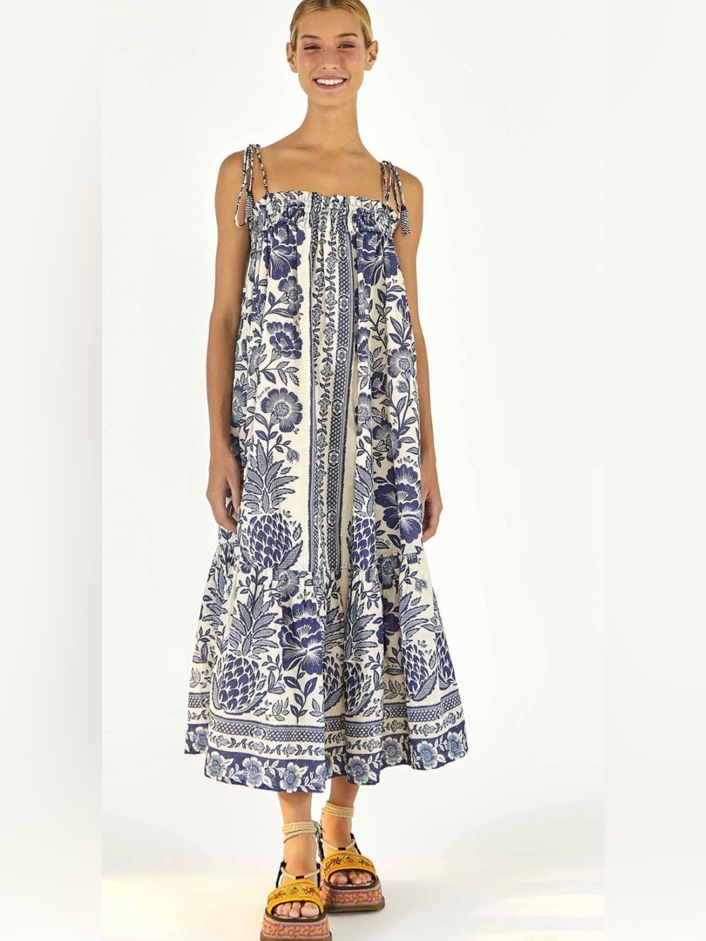 Farm Rio Blue Pineapple Garden Maxi Dress
